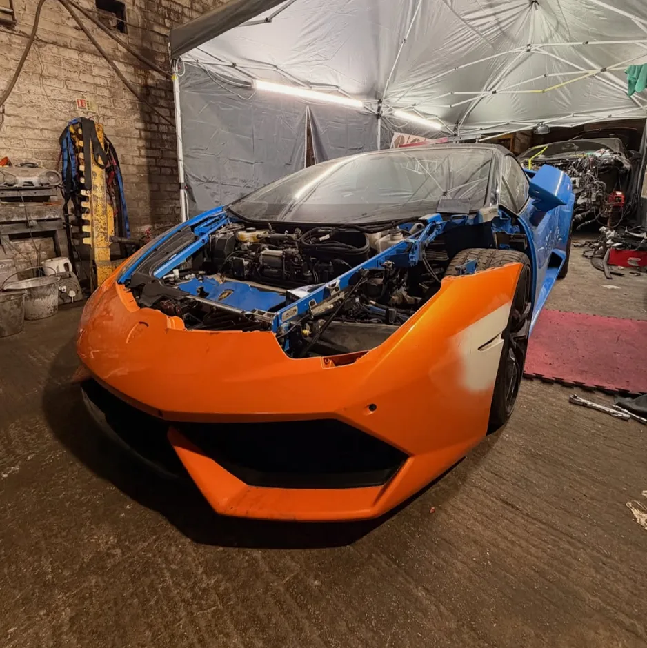 Lamborghini being repaired at Safi Autos garage, Manchester